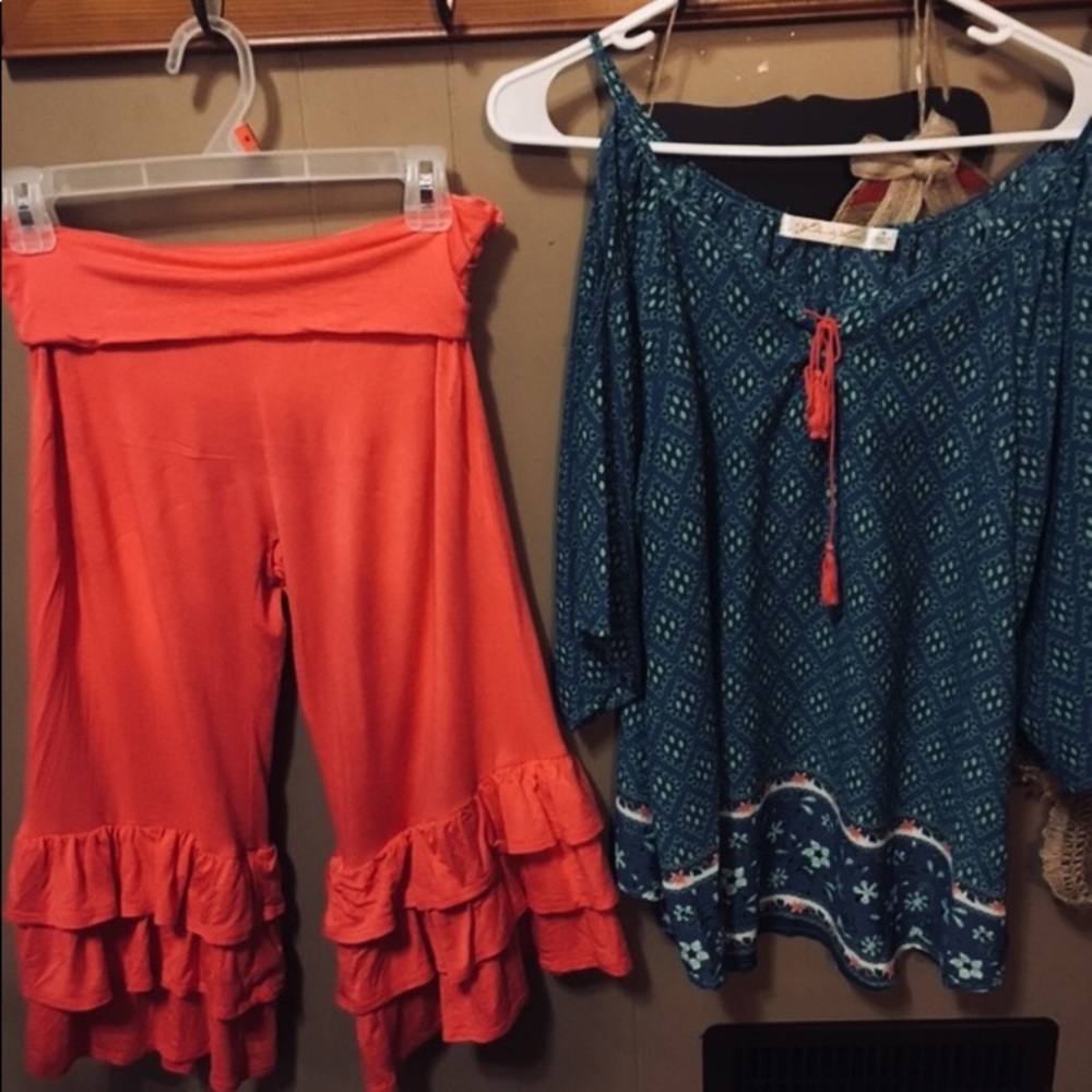 Cute Coral Ruffle Pants